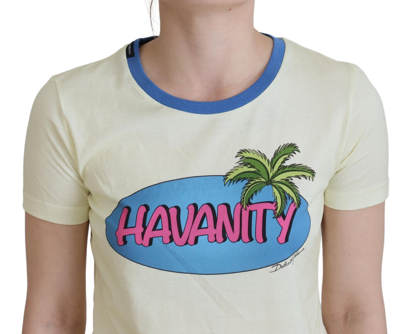Elegant Yellow Cotton Tee with Chic Print Dolce & Gabbana