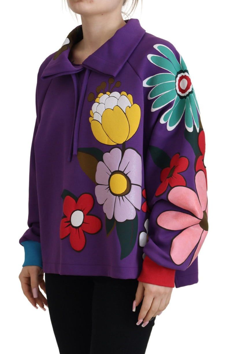 Elegant Purple Floral Pullover Sweater Dolce & Gabbana