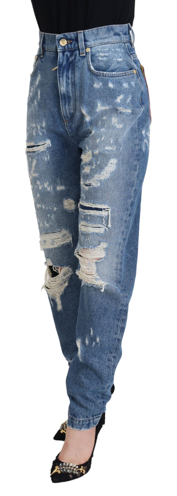 Chic Tattered Denim Pants - Indigo Essence Dolce & Gabbana