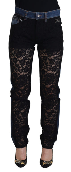 Elegant Floral Lace Front Denim Dolce & Gabbana