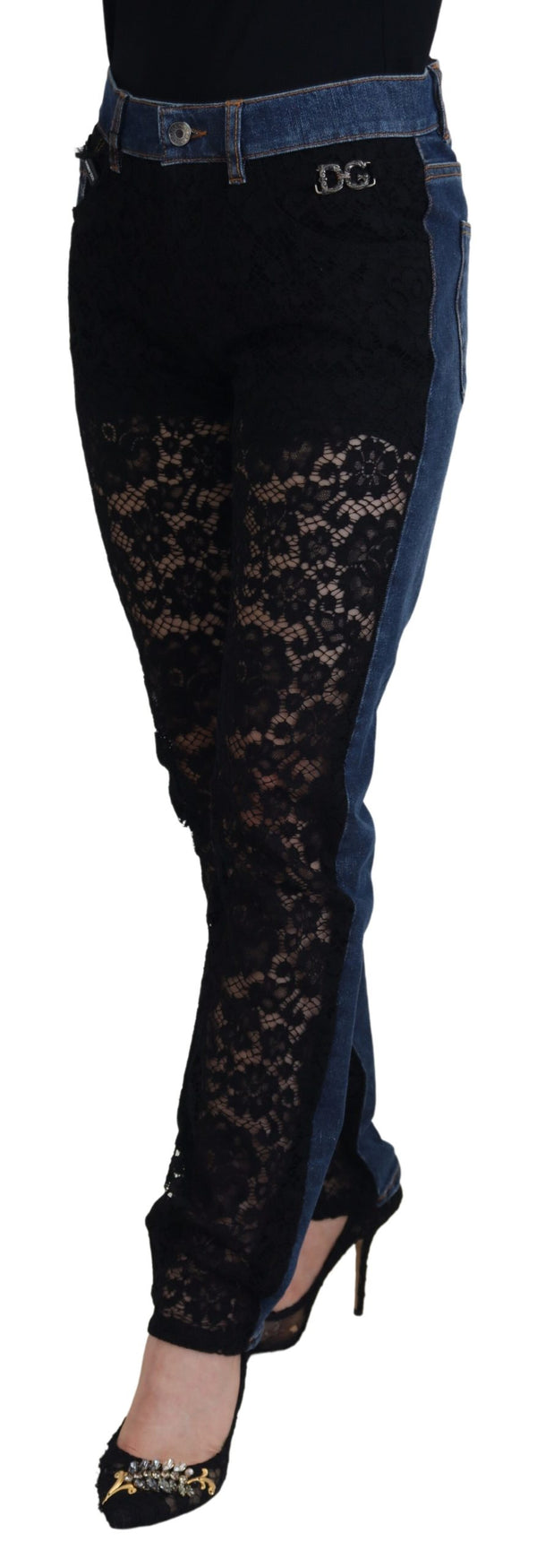 Elegant Floral Lace Front Denim Dolce & Gabbana