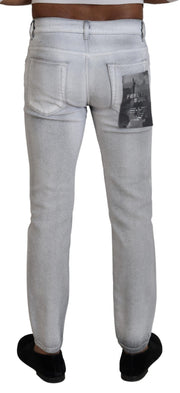 Elegant Gray Washed Cotton Blend Pants Dolce & Gabbana