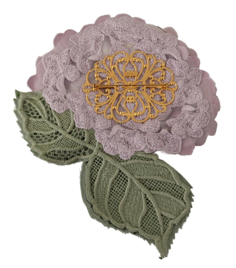 Elegant Purple Floral Silk Blend Brooch Dolce & Gabbana