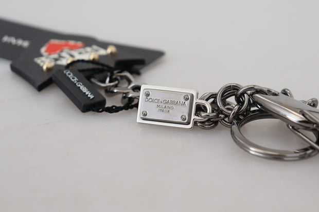 Elegant Silver and Black Designer Keychain Dolce & Gabbana