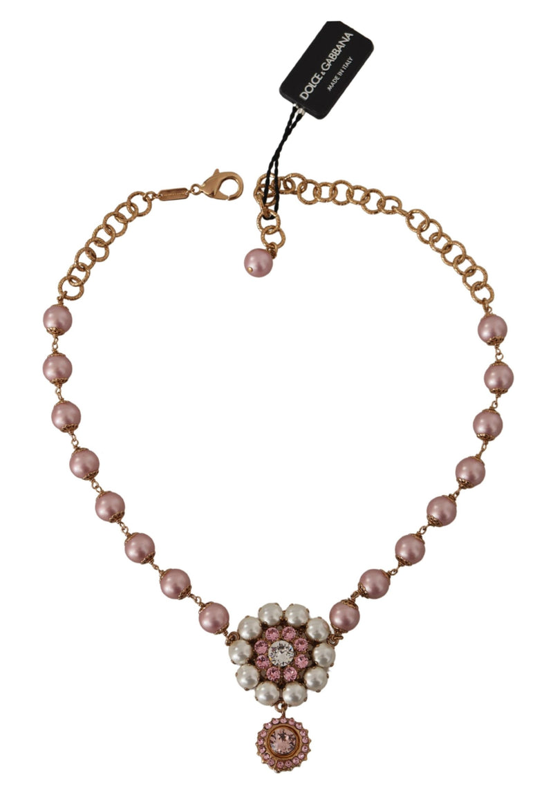 Elegant Gold Crystal Floral Statement Necklace Dolce & Gabbana