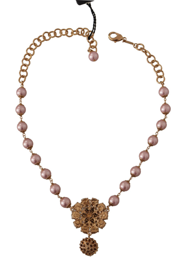 Elegant Gold Crystal Floral Statement Necklace Dolce & Gabbana