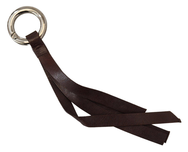 Chic Brown Leather Keychain with Brass Accents Costume National