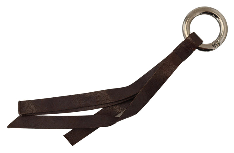 Chic Brown Leather Keychain with Brass Accents Costume National