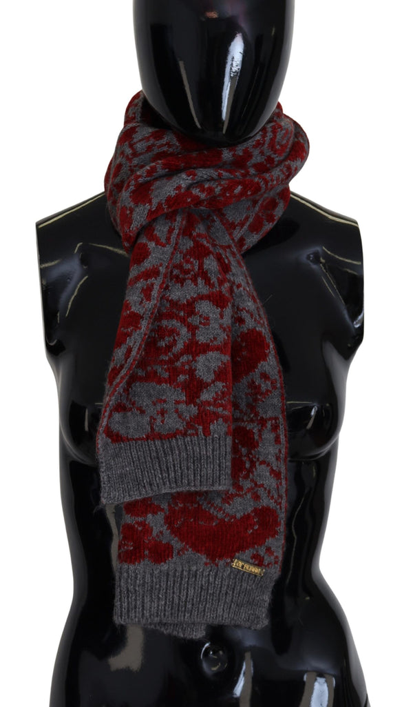 Chic Red and Grey Cotton Wrap Scarf GF Ferre