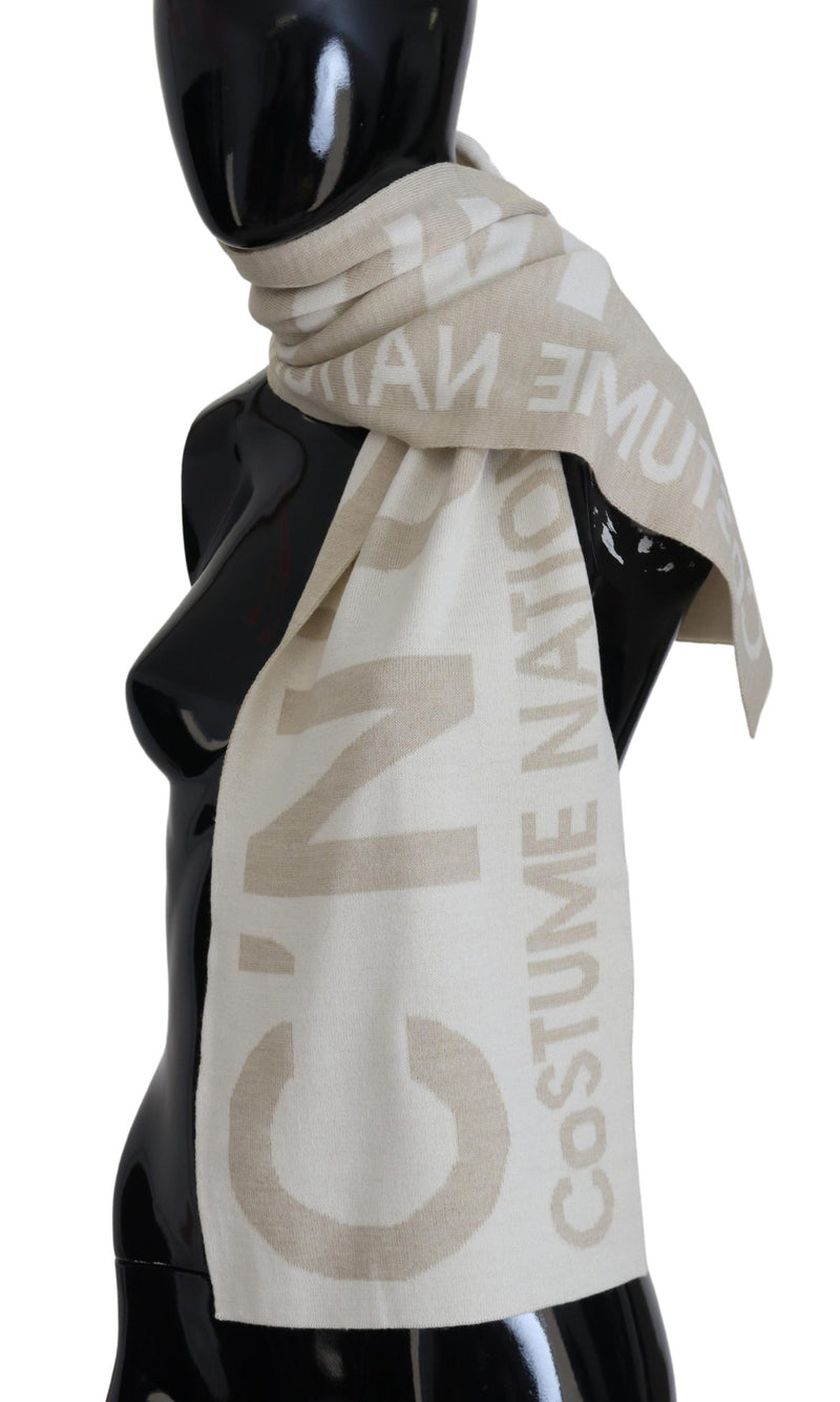 Elegant Beige Wool-Blend Scarf Wrap Costume National