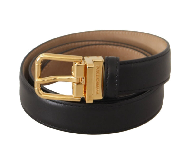 Elegant Black Leather Belt with Engraved Metal Buckle Dolce & Gabbana