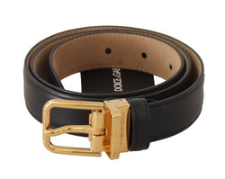 Elegant Black Leather Belt with Engraved Metal Buckle Dolce & Gabbana