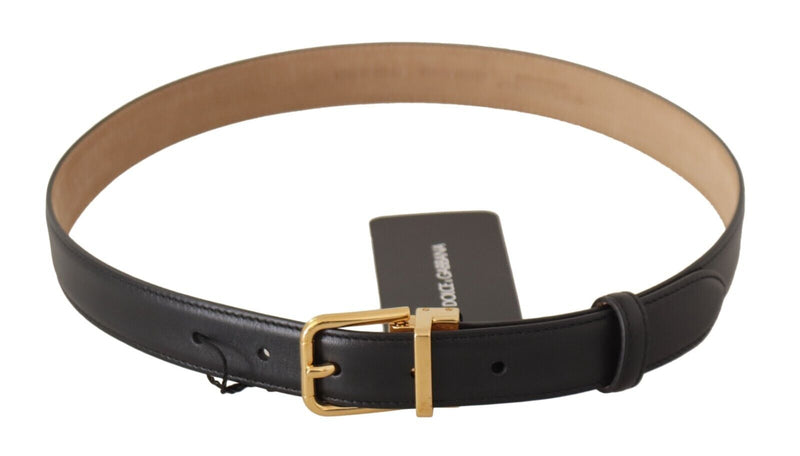 Elegant Black Leather Belt with Engraved Metal Buckle Dolce & Gabbana