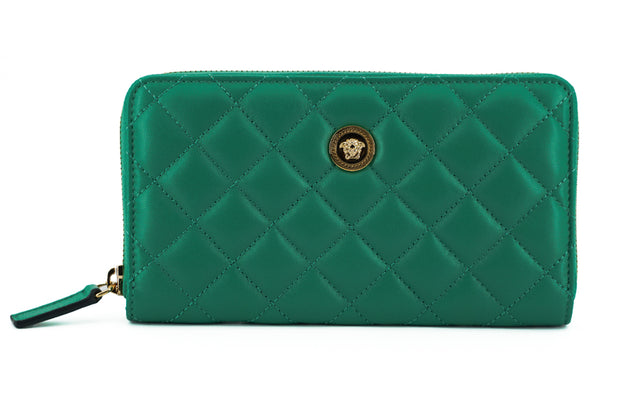 Elegant Quilted Leather Zip Wallet Versace