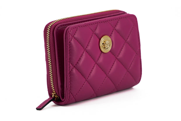 Elegant Purple Quilted Leather Wallet Versace