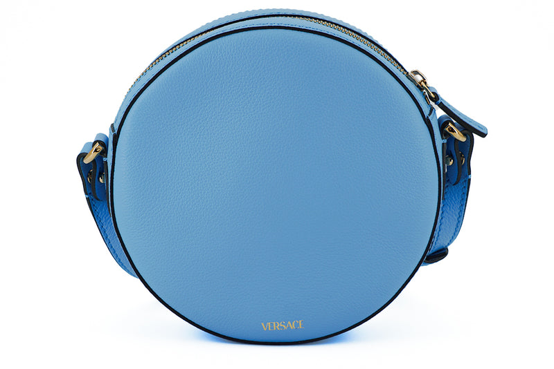 Chic Blue Leather Round Shoulder Bag Versace