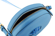 Chic Blue Leather Round Shoulder Bag Versace