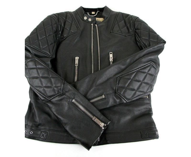 Burberry Men's Black Leather Diamond Quilted Biker Jacket Burberry