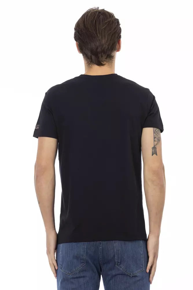 Black Cotton Men V-Neck T-Shirt Trussardi Action