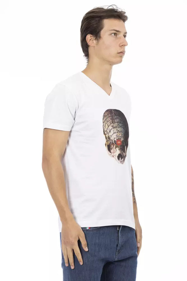 White Cotton Men's V-Neck T-Shirt Trussardi Action