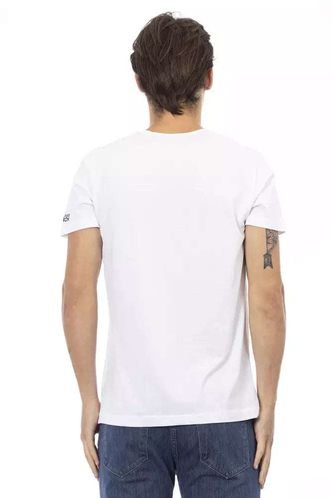 White Cotton Men's V-Neck T-Shirt Trussardi Action