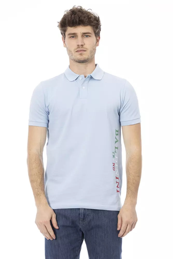 Light Blue Cotton Men Polo Baldinini Trend