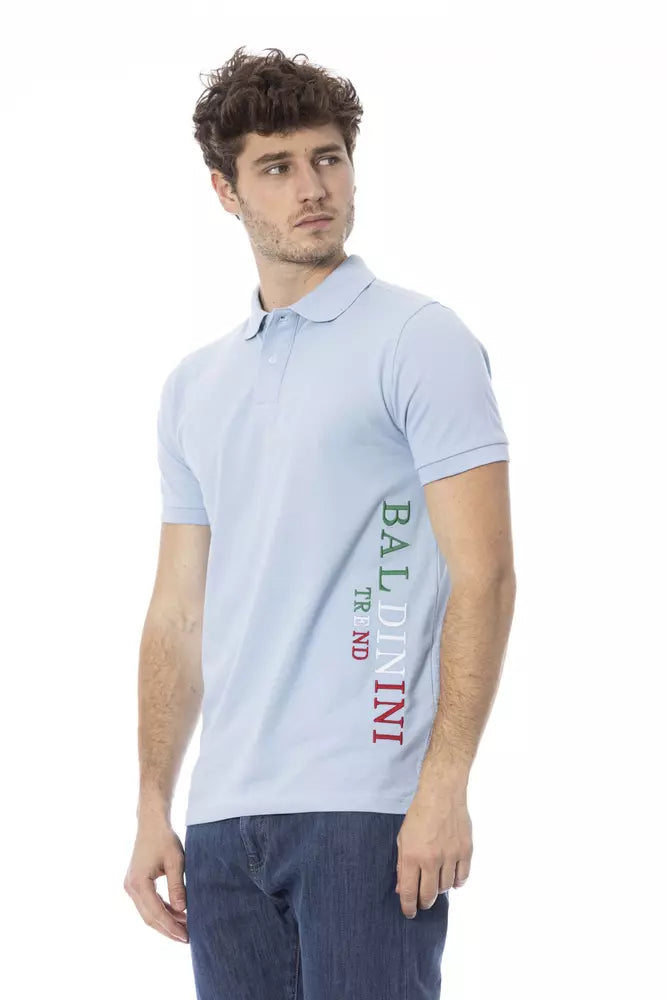 Light Blue Cotton Men Polo Baldinini Trend