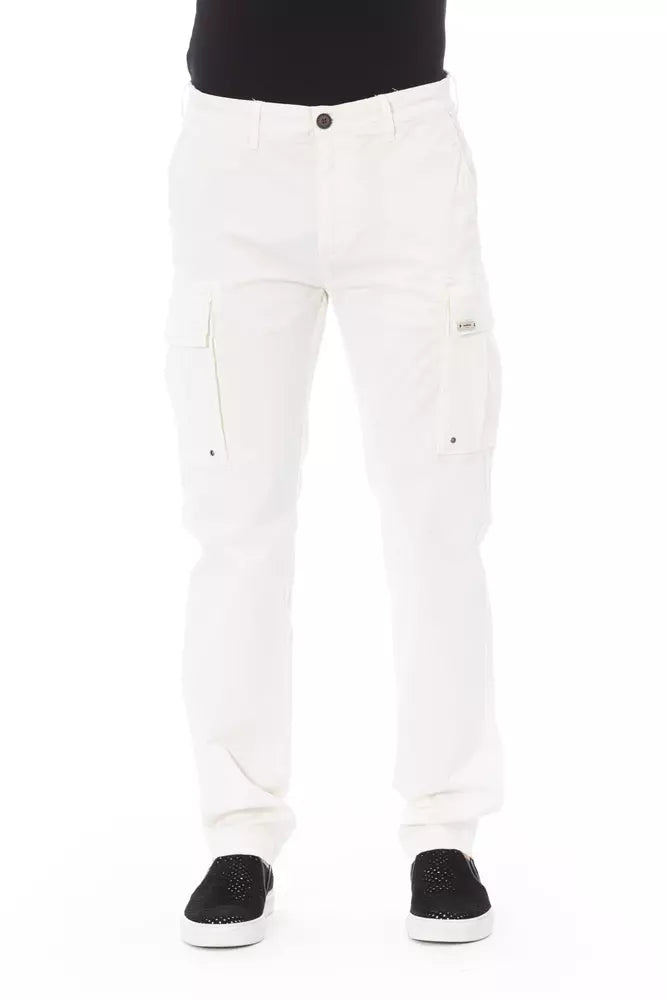 White Cotton Men Cargo Pant Baldinini Trend