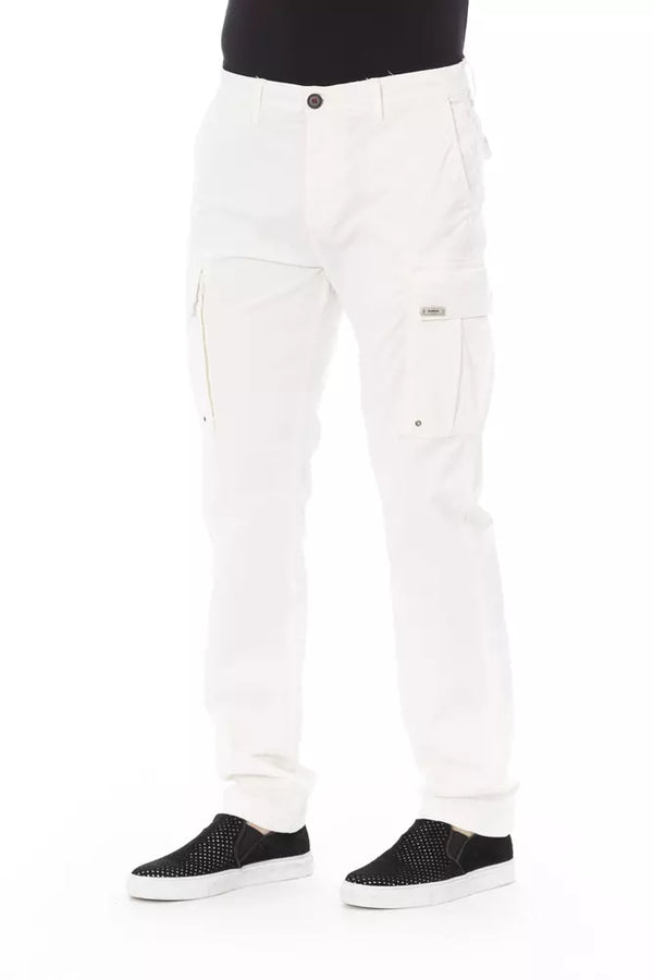 White Cotton Men Cargo Pant Baldinini Trend