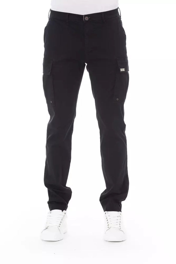 Black Cotton Men Cargo Trouser Baldinini Trend