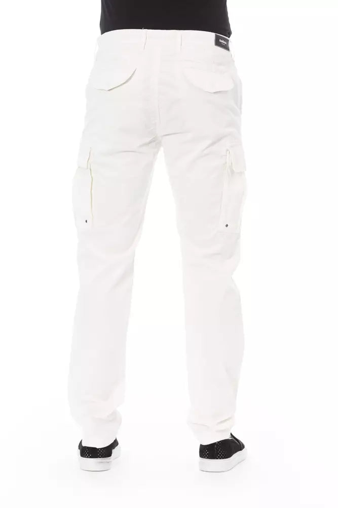 White Cotton Men Cargo Pant Baldinini Trend