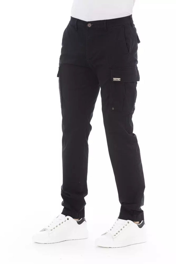 Sleek Black Cargo Trousers - Stretch Cotton Blend Baldinini Trend