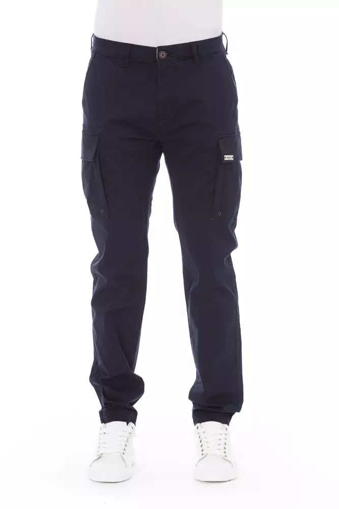 Blue Cotton Men Cargo Trouser Baldinini Trend