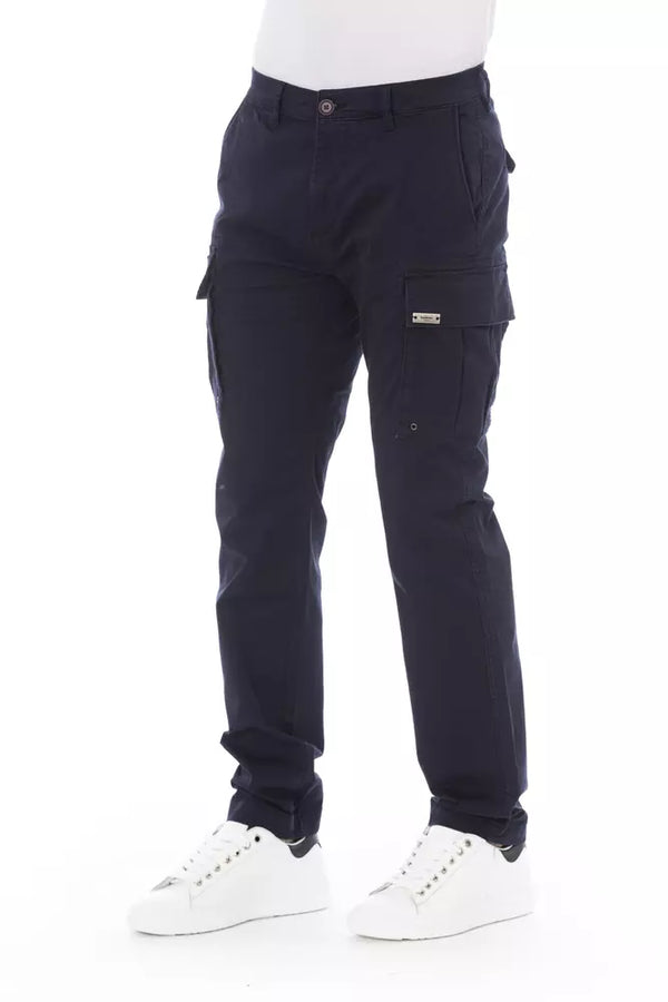 Blue Cotton Men Cargo Trouser Baldinini Trend