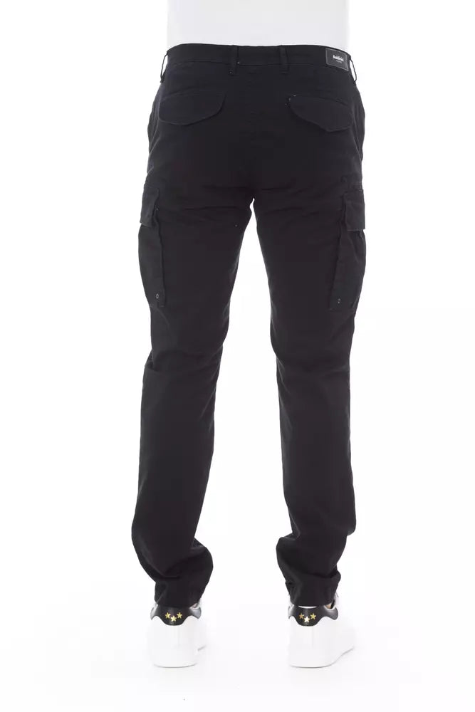 Black Cotton Men Cargo Trouser Baldinini Trend