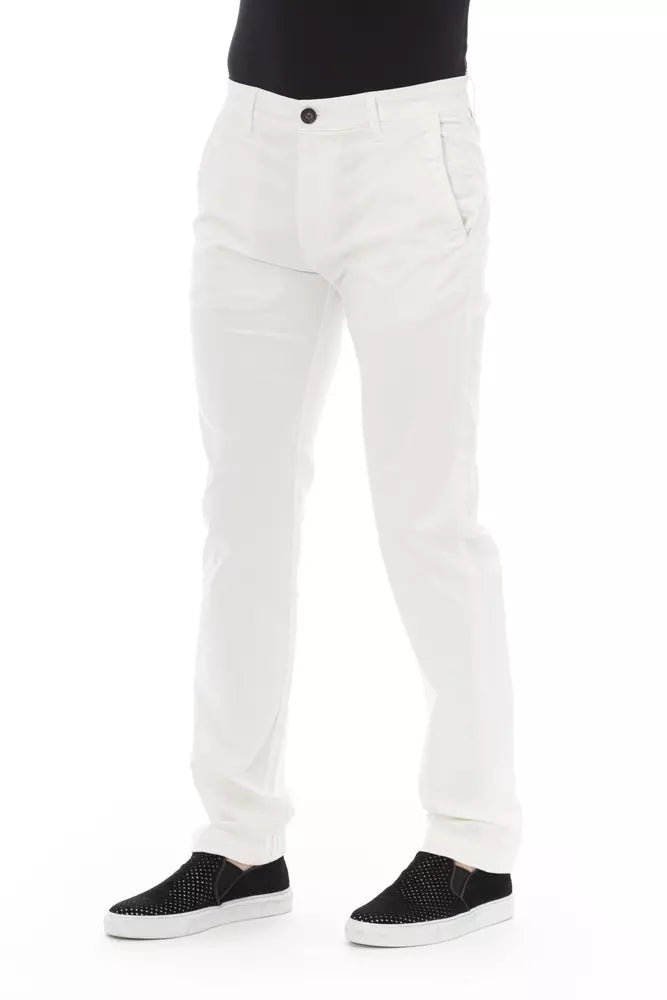 White Cotton Men Chino Trouser Baldinini Trend