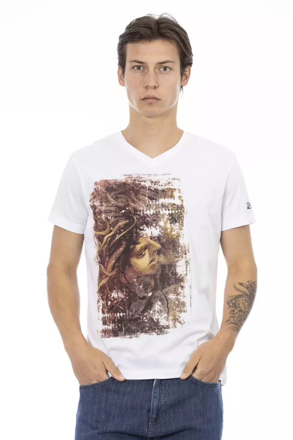 Elegant V-Neck Tee with Chic Front Print Trussardi Action
