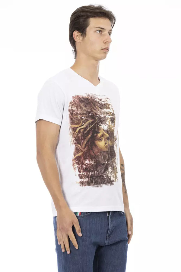 Elegant V-Neck Tee with Chic Front Print Trussardi Action