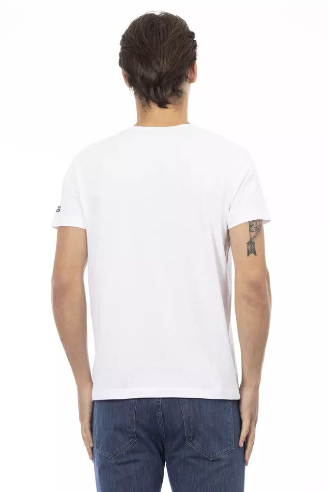 Elegant V-Neck Tee with Chic Front Print Trussardi Action
