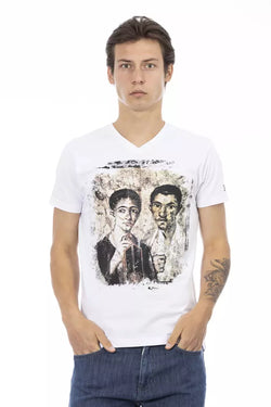 Elegant V-Neck Designer Tee with Chic Front Print Trussardi Action