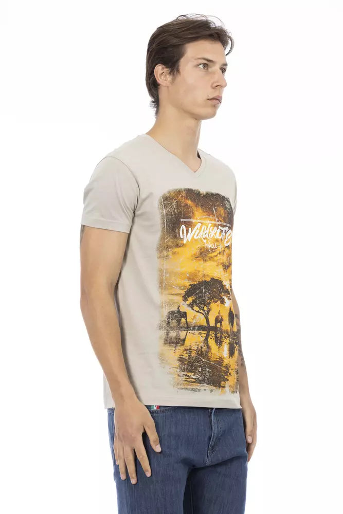 Beige Cotton Men T-Shirt Trussardi Action