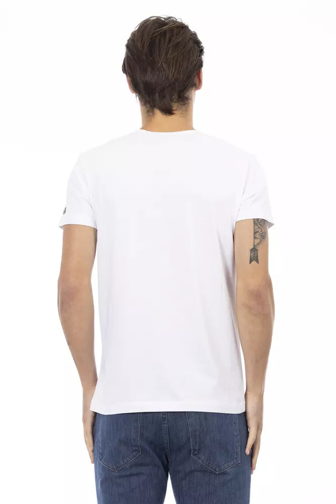 Elegant V-Neck Designer Tee with Chic Front Print Trussardi Action