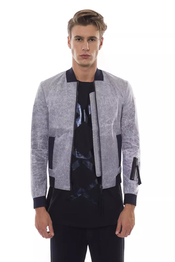 Gray Polyester Men Bomber Jacket Nicolo Tonetto