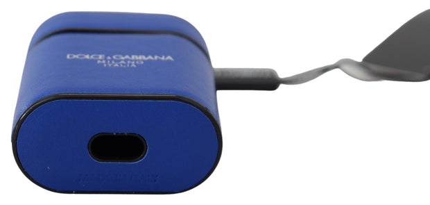 Elegant Blue Leather Airpods Case Dolce & Gabbana