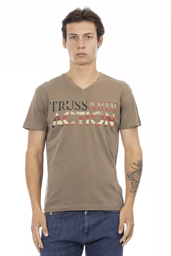 Brown Cotton Men T-Shirt Trussardi Action