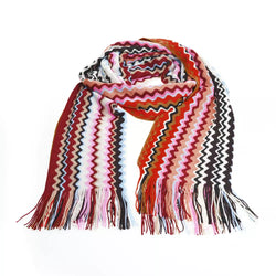 Geometric Pattern Fringed Scarf in Vibrant Tones Missoni