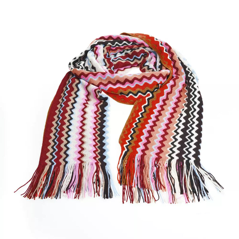 Geometric Pattern Fringed Scarf in Vibrant Tones Missoni