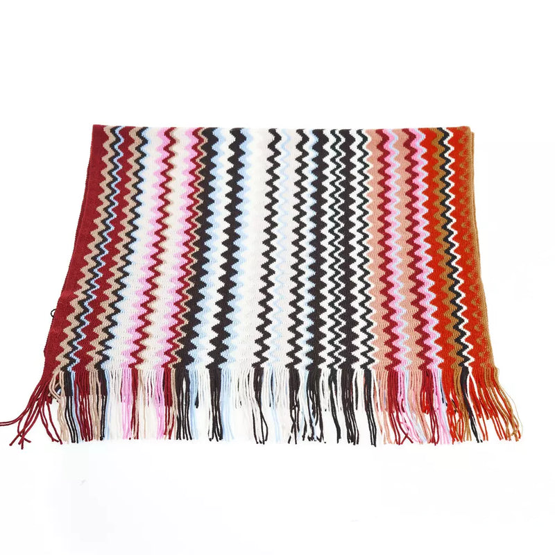 Geometric Pattern Fringed Scarf in Vibrant Tones Missoni