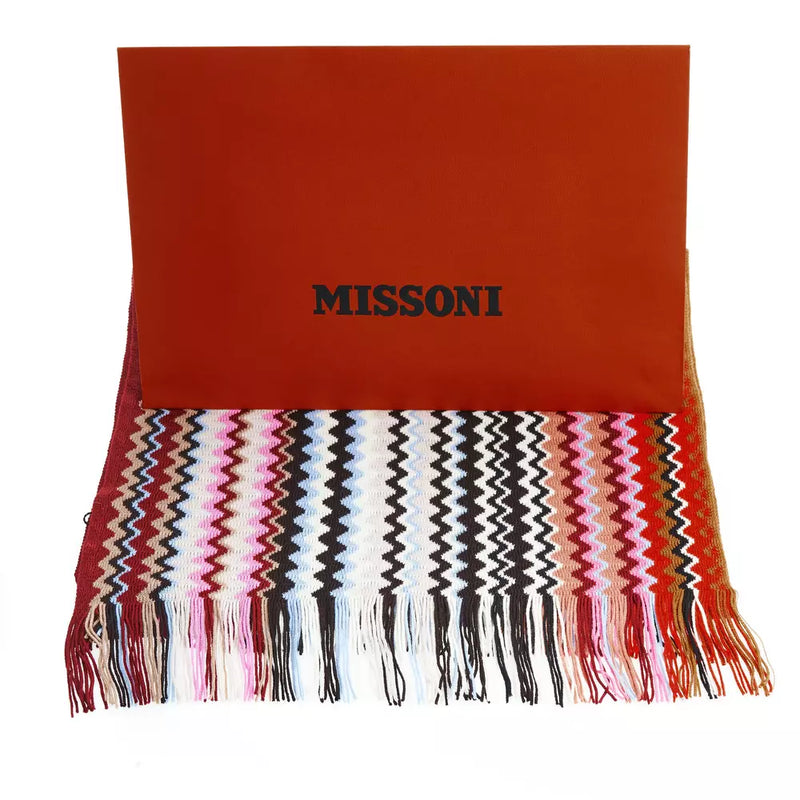 Geometric Pattern Fringed Scarf in Vibrant Tones Missoni