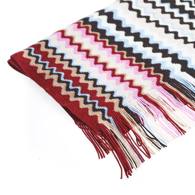 Geometric Pattern Fringed Scarf in Vibrant Tones Missoni